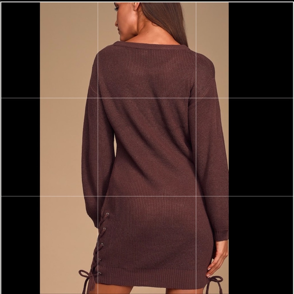 Lalianna Dusty Purple Balloon Sleeve Lace-Up Sweater Dress - Picture 3 of 5